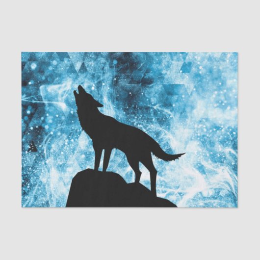 Howling Wolf Winter sneeuwblauwe rook Abstract Tissuepapier (Voorkant)