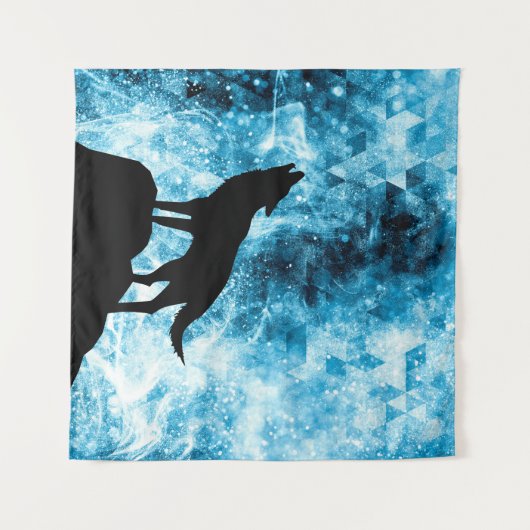 Howling Wolf Winter sneeuwblauwe rook Abstract Wandkleed (Voorkant (horizontaal))