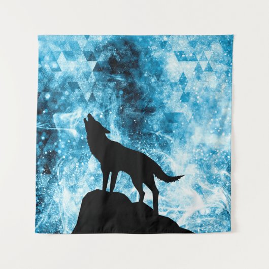 Howling Wolf Winter sneeuwblauwe rook Abstract Wandkleed (Voorkant)