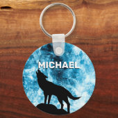 Howling Wolf Winter sneeuwblauwe rook Custom Naam Sleutelhanger (Voorkant)