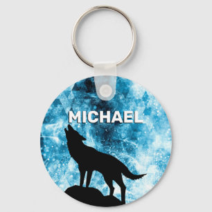 Howling Wolf Winter sneeuwende blauwe rook Aangepa Sleutelhanger