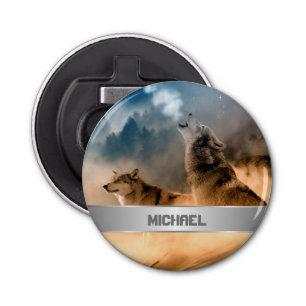 Howling Wolves Foto Button Flesopener