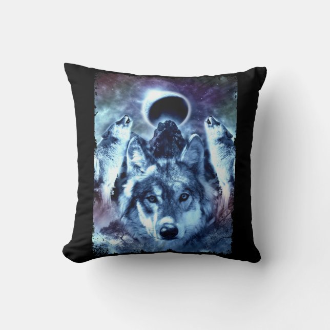 Howling Wolves Moon Winter Wolf Kussen (Voorkant)