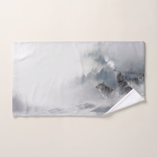 Howling Wolves Mountain Fog Scene Print (Serviette à main)