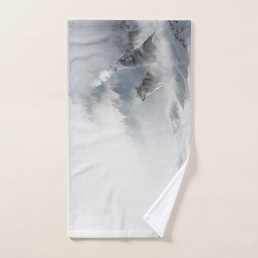 Howling Wolves Mountain Fog Scene Print Bad Handdoek (Handdoek)