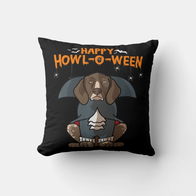 Howloween German Shorthaired Pointer Halloween Kussen (Voorkant)