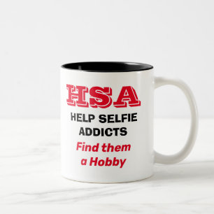 "HSA - Hulp Selfie Addics - vind hen een hobby" T Tweekleurige Koffiemok