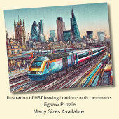 HST Trein Verlaat Londen + Landmarks Illustratie Legpuzzel