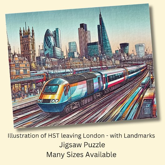 HST Trein Verlaat Londen + Landmarks Illustratie Legpuzzel
