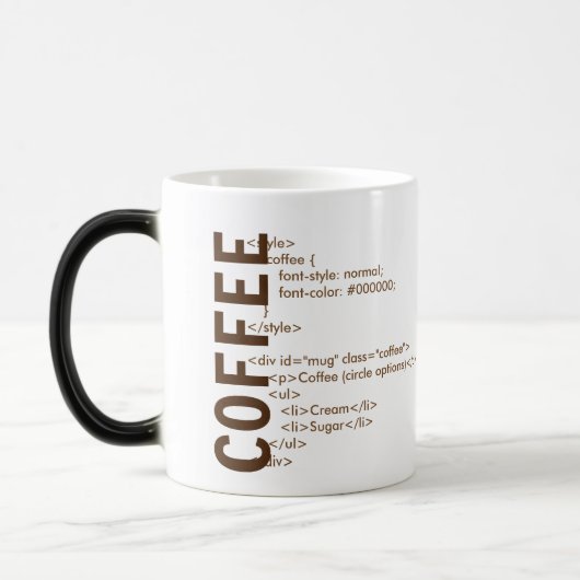 HTML-koffie-Mok Magische Mok (Links)
