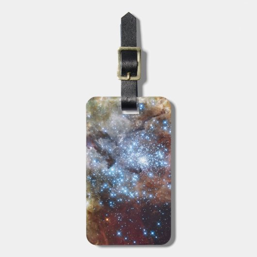 Hubble kijkt naar sterrenclusters op een ramkoers bagagelabel (Voorkant verticaal)