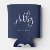 Hubby Kalligrafie Marine Blauw Naam & Monogram Blikjeskoeler (Achterkant)