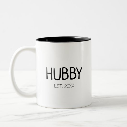 Hubby man aangepaste naam of datum tweekleurige koffiemok (Links)