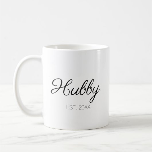 Hubby man aangepaste scriptnaam of -datum koffiemok (Links)