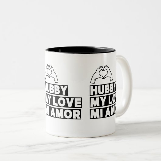 Hubby Modern Honeymoon White Script Black Tweekleurige Koffiemok (Voorkant rechts)