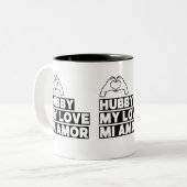Hubby Modern Honeymoon White Script Black Tweekleurige Koffiemok (Voorkant links)
