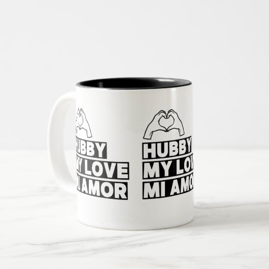 Hubby Modern Honeymoon White Script Black Tweekleurige Koffiemok (Voorkant links)