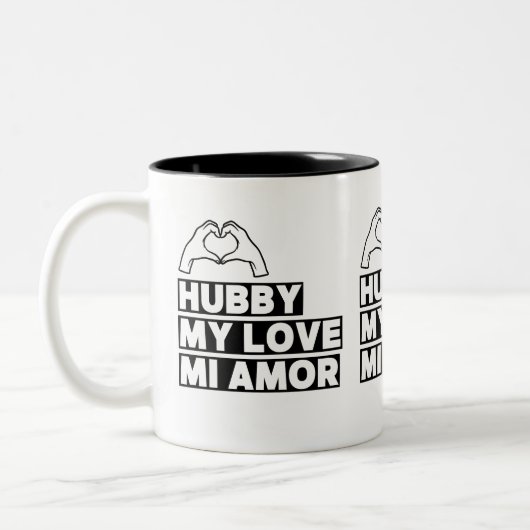 Hubby Modern Honeymoon White Script Black Tweekleurige Koffiemok (Links)