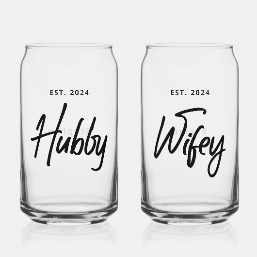 Hubby + Wifey Bruiloft gepersonaliseerd Blikvorm Glas (Voorkant)