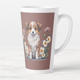 Hübscher Collie umringt von Blumen - Latte Tasse Mok