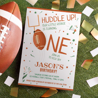 Huddle Up Brown Rookie Football 1e Verjaardag Kaart