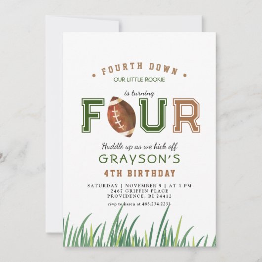 Huddle Up Football 4e verjaardagsfeestje Kaart (Voorkant)
