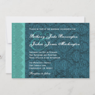 Hues of Blauwgroen Damask Monogram Wedding V15A6 Kaart