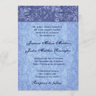 Hues of Blue Damask Wedding Sjabloon Kaart