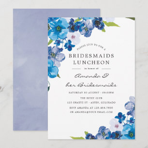 Hues of Blue Floral Bridesmaids Luncheon Kaart