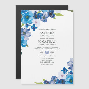Hues of Blue Floral Wedding Magnetische Uitnodiging
