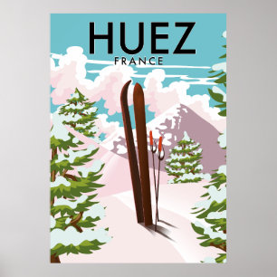 Huez France Retro ski poster