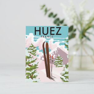 Huez Frankrijk Retro ski poster Briefkaart