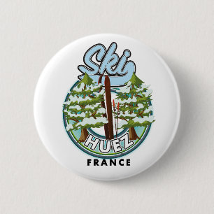 Huez Ski france retro logo Ronde Button 5,7 Cm