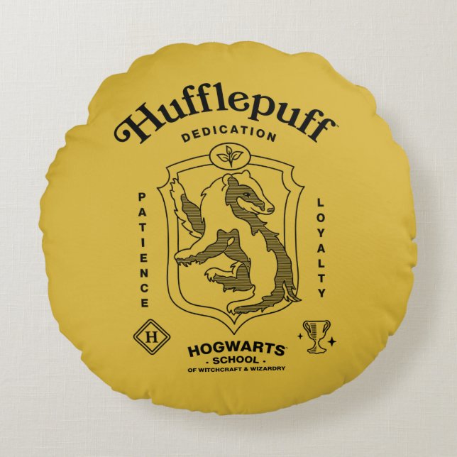 HUFFLEPUFF™ Dedication Patience Loyalty Crest Rond Kussen (Voorkant)