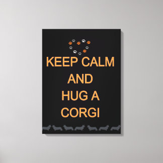 Hug A Corgi Black Canvas Afdruk