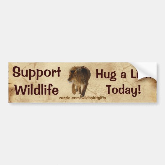 HUG A LION Funky Wildlife Support Bumper Sticker (Devant)