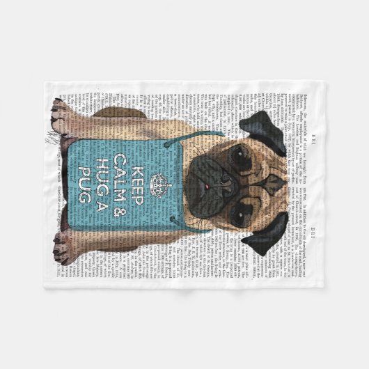 Hug a Pug Fleece Deken (Voorkant (Horizontaal))