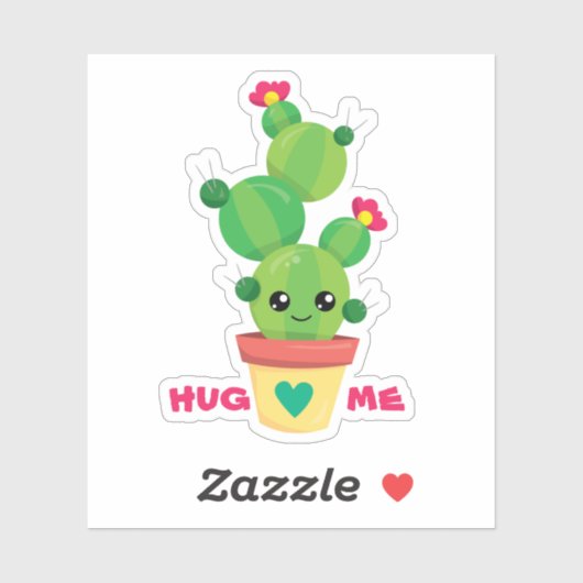 "HUG ME" doodle cartoon cactus in een pot grappig Sticker (Vel)