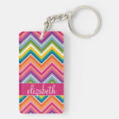Huge Colorful Chevron Pattern met naam Sleutelhanger (achterkant)