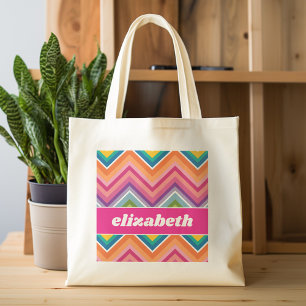 Huge Colorful Chevron Pattern met naam Tote Bag