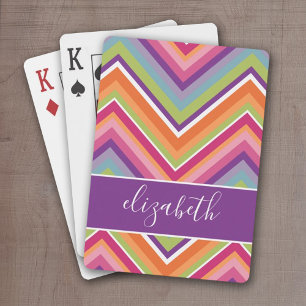 Huge Colorful Chevron Pattern with Name purple Pokerkaarten