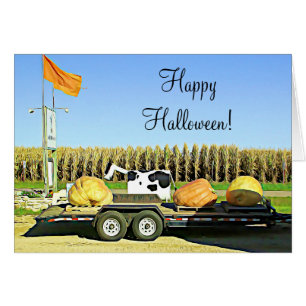 Huge Pumpkins and Dairy Koe Halloween Herfst Kaart