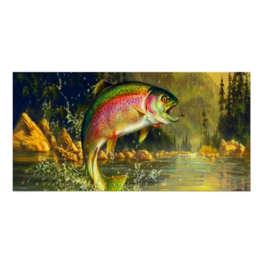 Huge Rainbow Trout Jumping Perfect Poster (Voorkant)