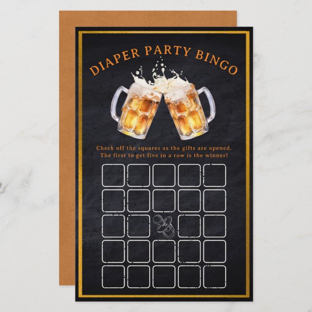 Huggies Chuggies Beer Luier Party Bingo Game (Voorkant / Achterkant)