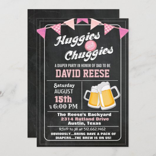 Huggies en Chuggies Dad Luier Party Uitnodiging (Voorkant / Achterkant)