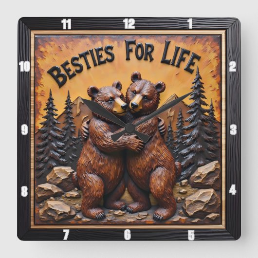 Hugging Bears Dark Forest Vierkante Klok (Voorkant)