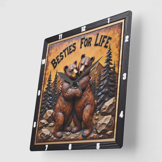 Hugging Bears Dark Forest Vierkante Klok (Hoek)