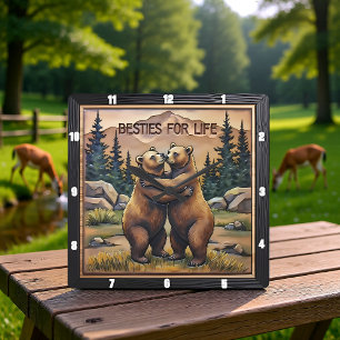 Hugging Bears Mountain Valley Vierkante Klok
