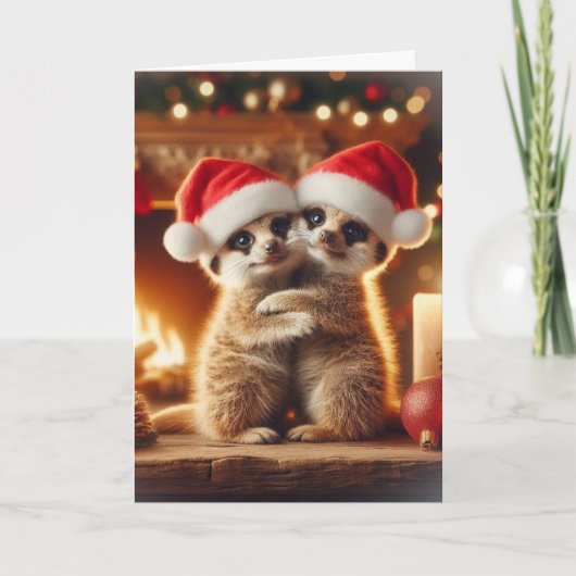 Hugging Meerkats Christmas Card Feestdagen Kaart (Voorkant)