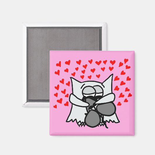 Hugging Owl and Mouse Magnet Magneet (Voorkant / Achterkant)